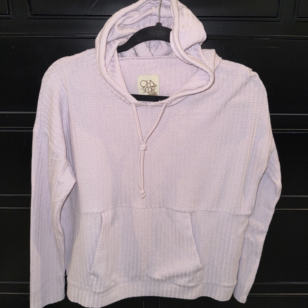 Chaser Anthropologie Hoodie Small Pink Waffle Knit Pullover CW7870 Spring EUC